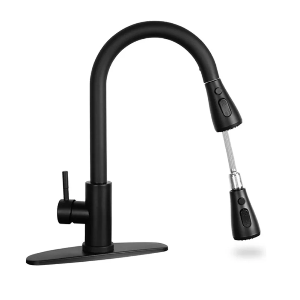

Sleek Pull Down Stainless Steel For Kitchen Faucet Hot Cold Mixer with 360 Rotation and Telescopic Reach for Sink