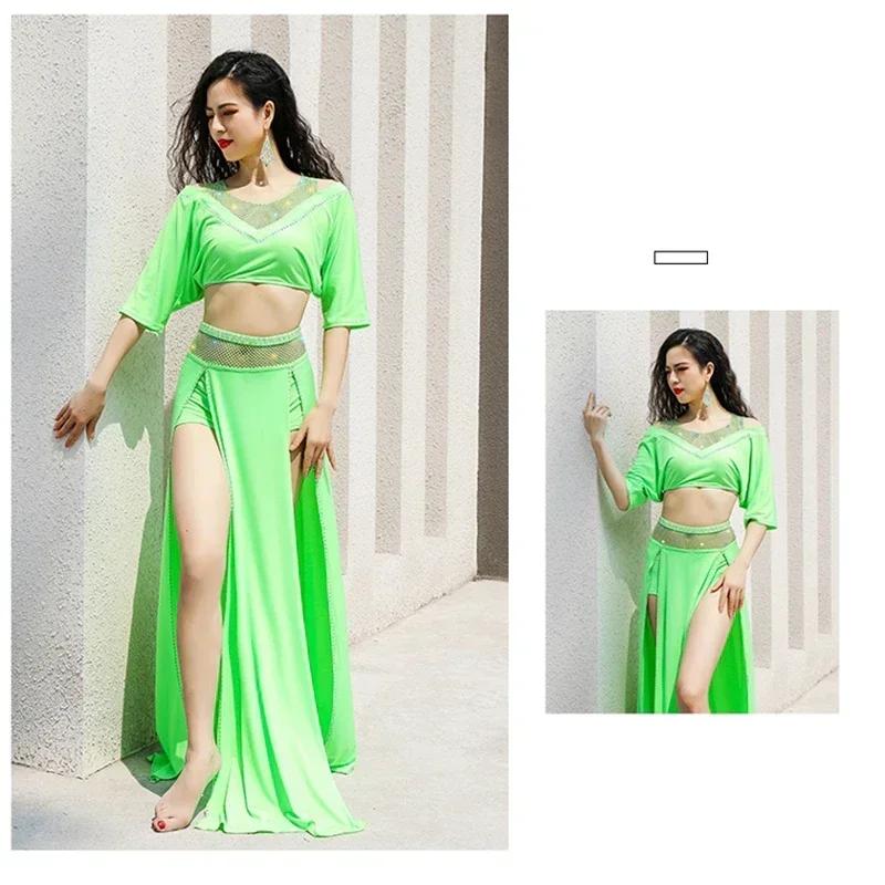 Belly Dance Training Clothes Oriental  2023 New Fashion Hot Edge Tassel Loose Ice Silk Performance Group Dress Female