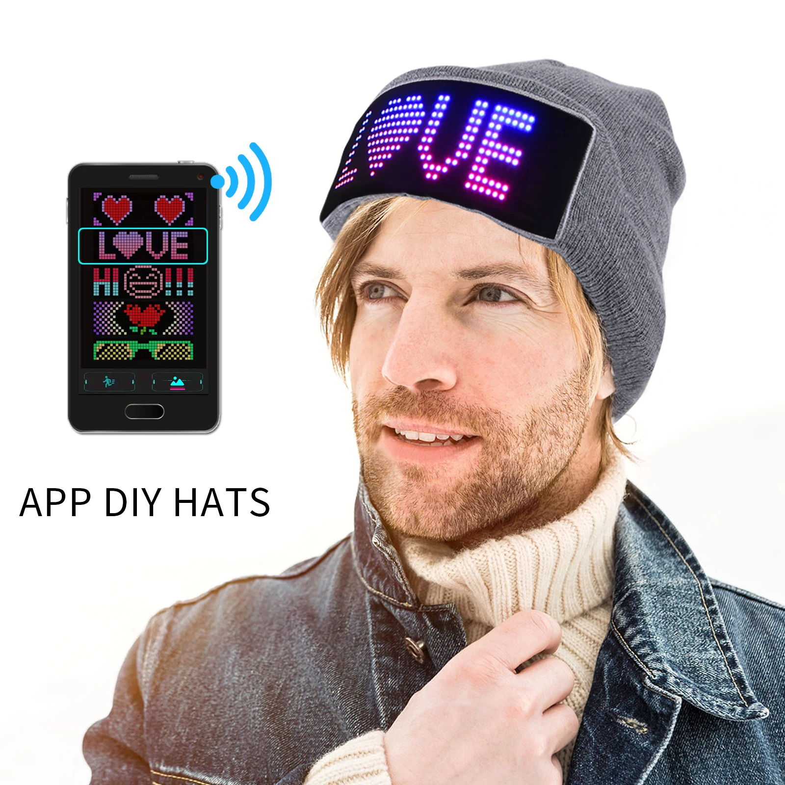 

LED Display Beanie Hats APP DIY Smart Hat For Costumes Cosplay Party Masquerade Led Screen Light Up Hats