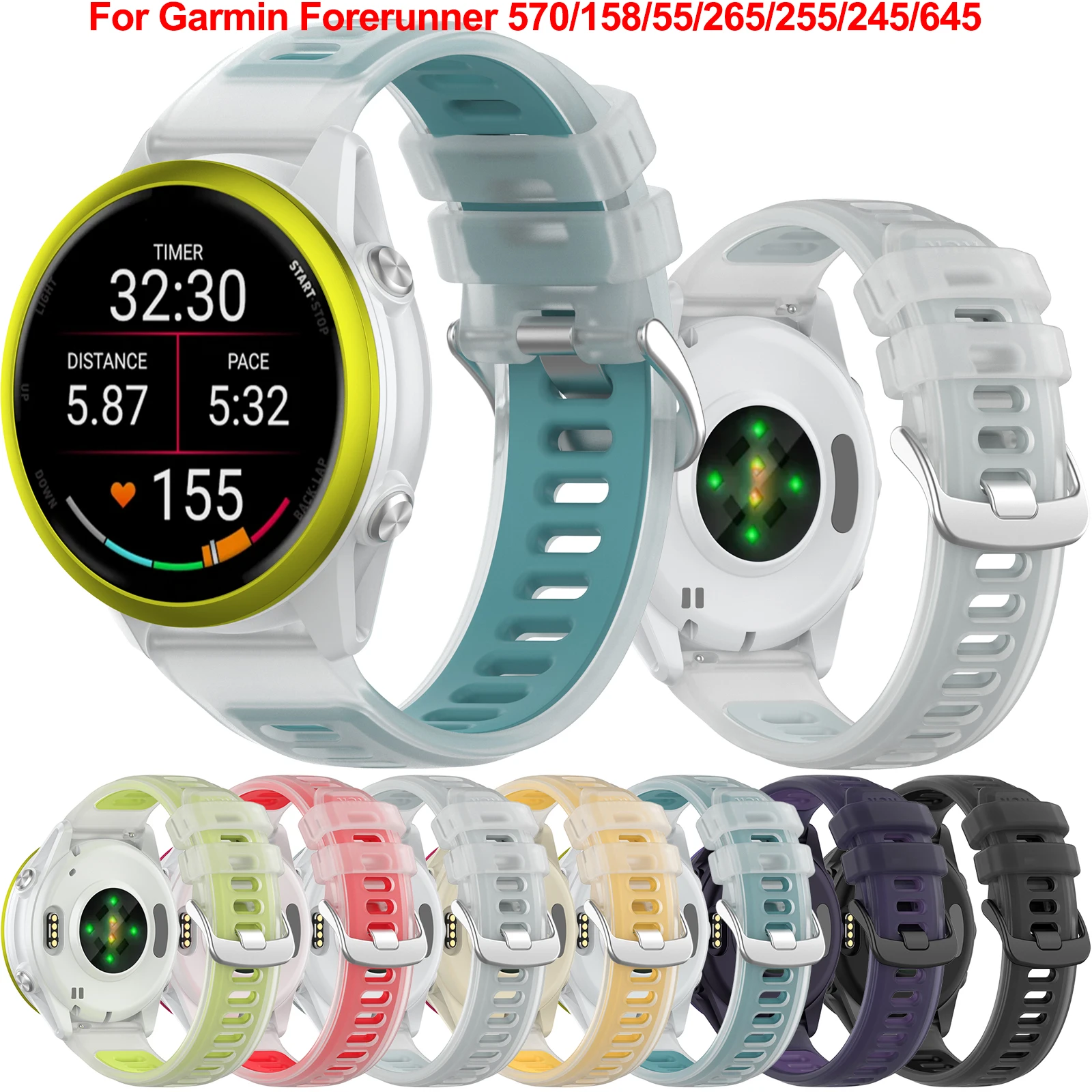 20MM 22MM Silicone Watch Strap For Garmin Forerunner 570 42/47mm vivoactive 6/5/4/3 Forerunner 158/55/265/255/245/645 Watchband
