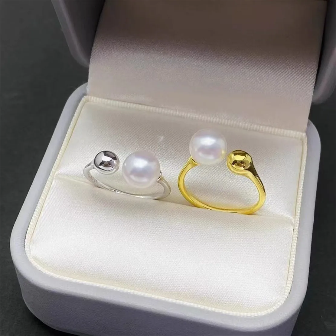

S925 Silver Sterling Ring Inlaid Zirconia Half Hole Pearl Ring Base Resizable Design DIY Handmade Fine Jewelry Ring Accessories