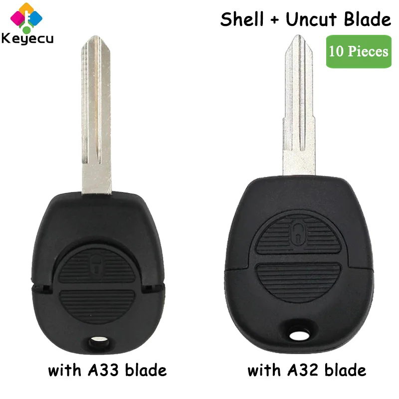 

KEYECU 10 Pieces Remote Car Key Shell Case Cover With Uncut Blade 2 Buttons Fob for Nissan Primera Micra Terrano Almera X-Trail