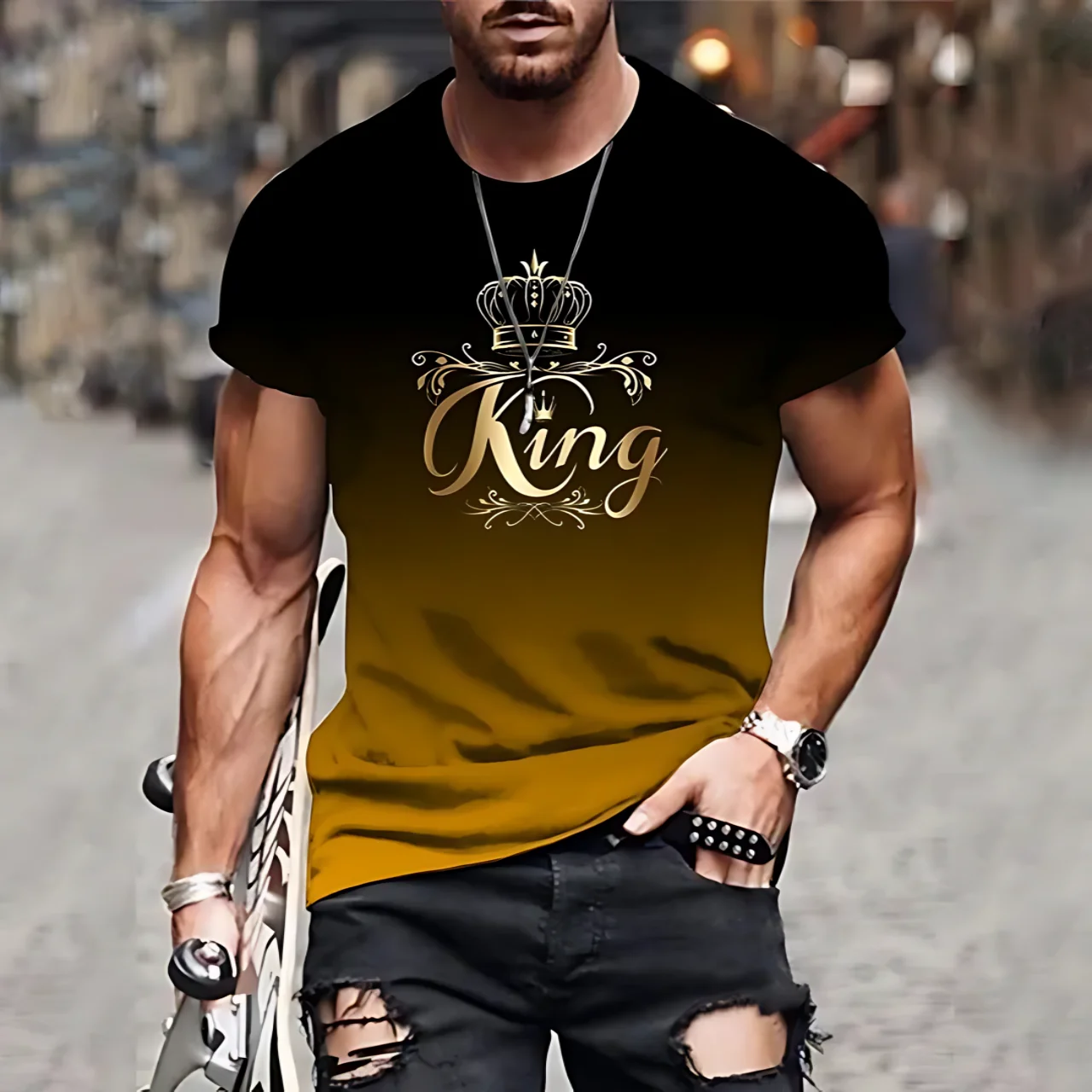 

The 2025 summer new 3D Crown pattern casual, fashionable, soft, light, comfortable and breathable men's T-shirt