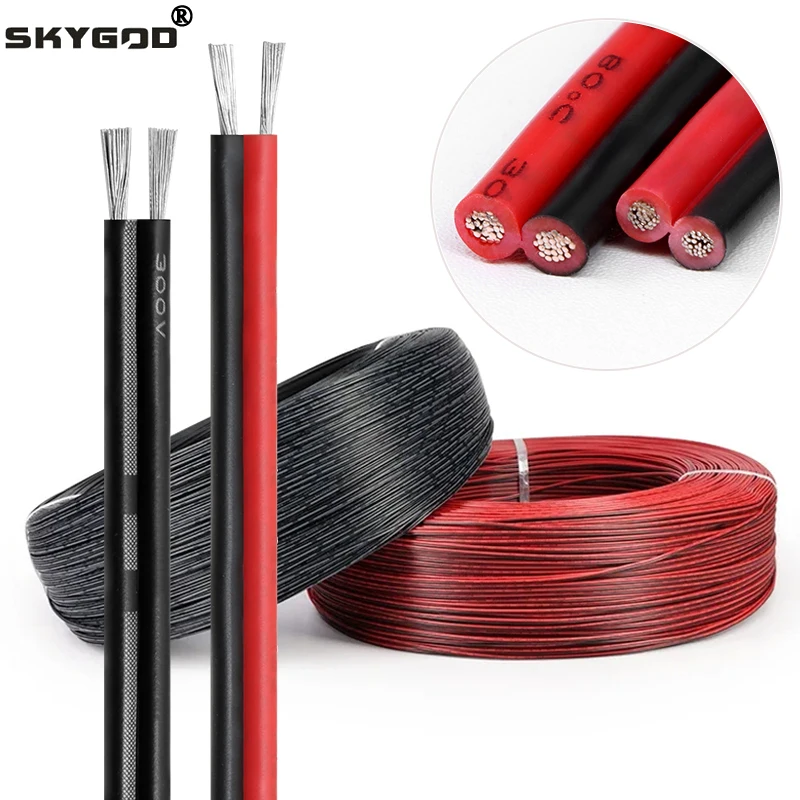 

2~100m UL2468 2Pin PVC Electronic Wire 30 28 26 24 22 20 18 16AWG Red Black Copper Cable For 12V JST Connector LED Car Audio