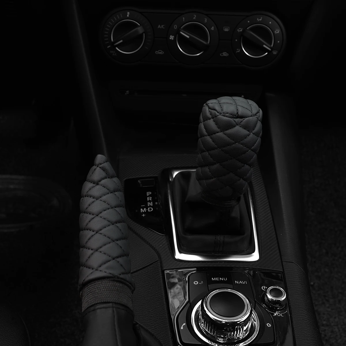 2 Sets PU Leather Stereo Embroidery Car Handbrake Cover Handle Set Manual Gear General Automotive Supplies