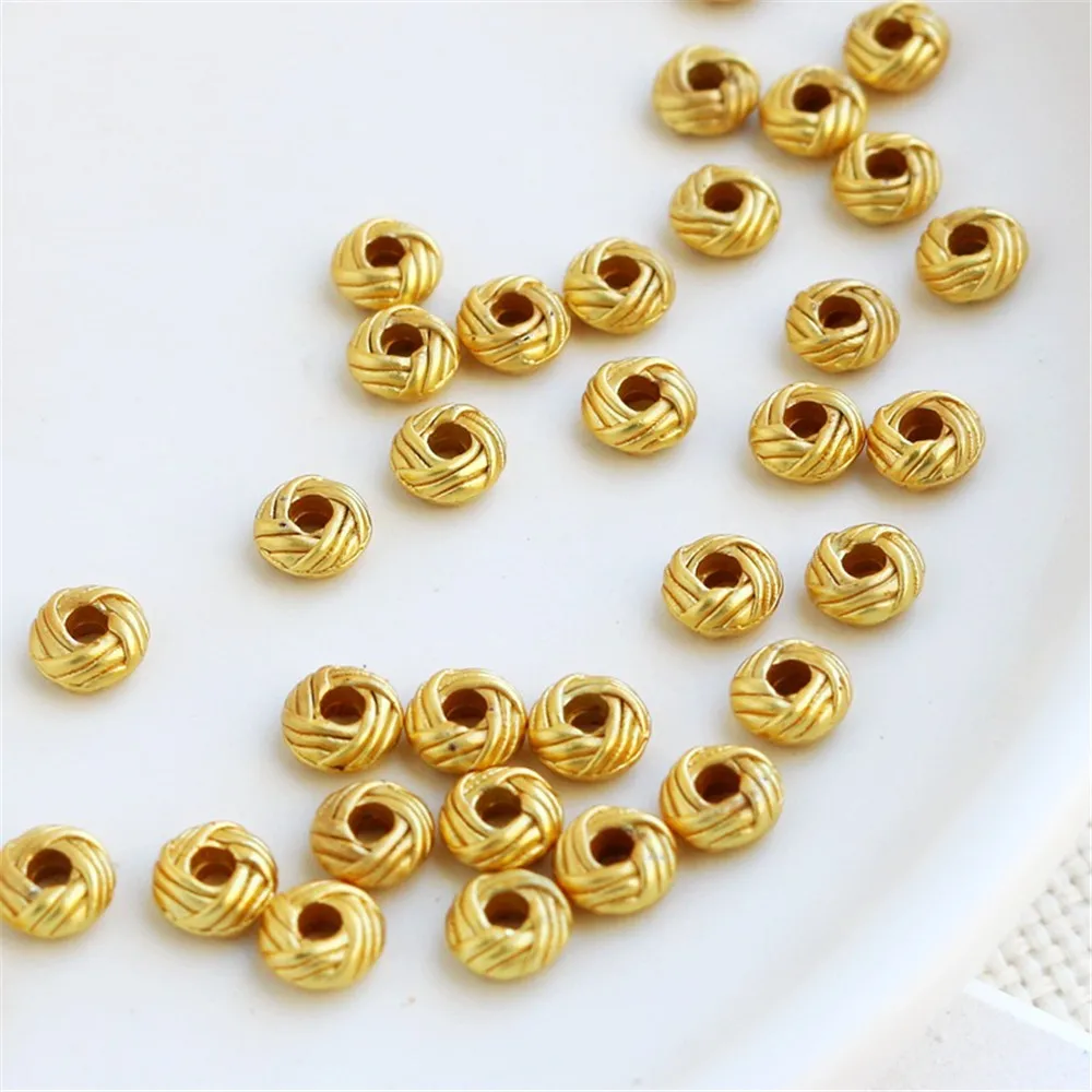 18K Gold Color-Changing Twist Spacer Beads, Loose Beads, Abacus with Hemp Rope, DIY Bracelet, 3*6mm