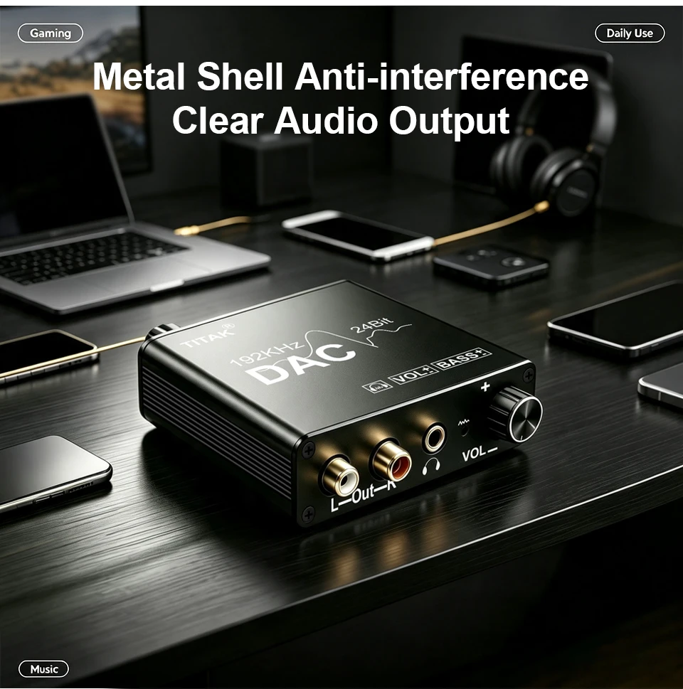 192-kHz-DAC-Digital-Analog-Audio-Konverter, tragbarer Kopfhörerverstärker, Toslink-auf-RCA-Adapter für TV, DVD, PS4, HiFi, USB-Stromversorgung – Detail 4