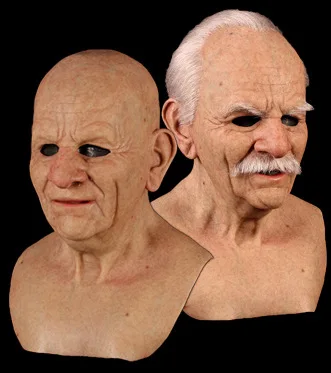 Halloween New Granny Grandpa Face Wig Elderly Mask Headset Elderly Head Horror Mask