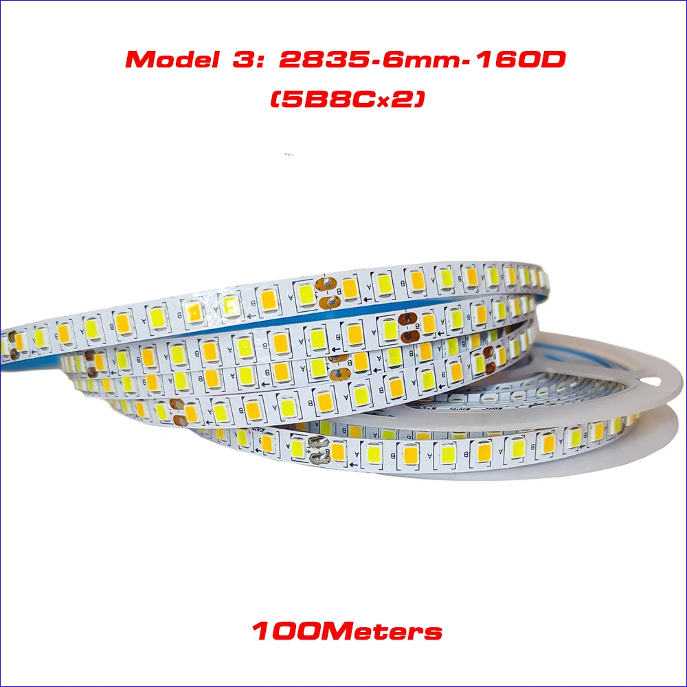 Bande lumineuse LED à courant constant, 100m (2 joints à souder), 180D, 5B9C × 2 et 200D, 5B10CX2, 2835 LED, ceinture de ruban lumineux pour lustre.