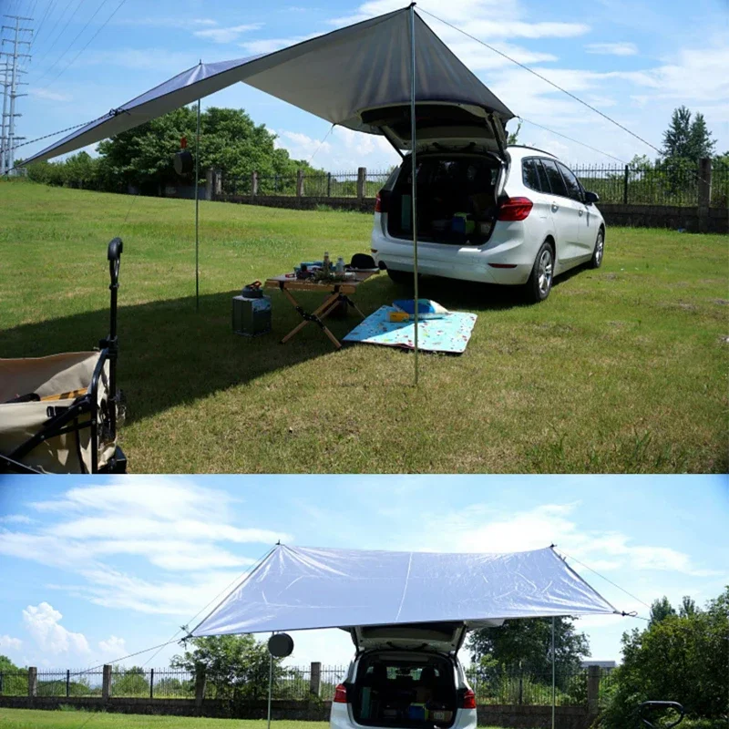سيارة المضادة للأشعة فوق البنفسجية مظلة جانبية الخفافيش شكل طلاء قماش القنب في الهواء الطلق مقاوم للماء التخييم الأسود المغلفة السيارات الخلفية المأوى خيمة لسيارات الدفع الرباعي فان #5