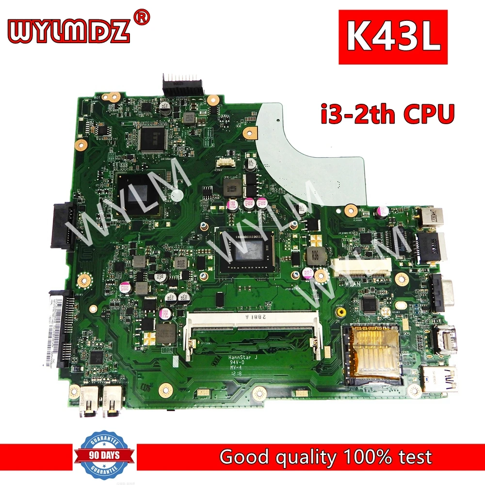 

K43L with i3-2330U CPU HM65 REV 5.0 Mainboard For Asus X44K X44H X84H K84L K43L Laptop Motherboard 100% Tested OK