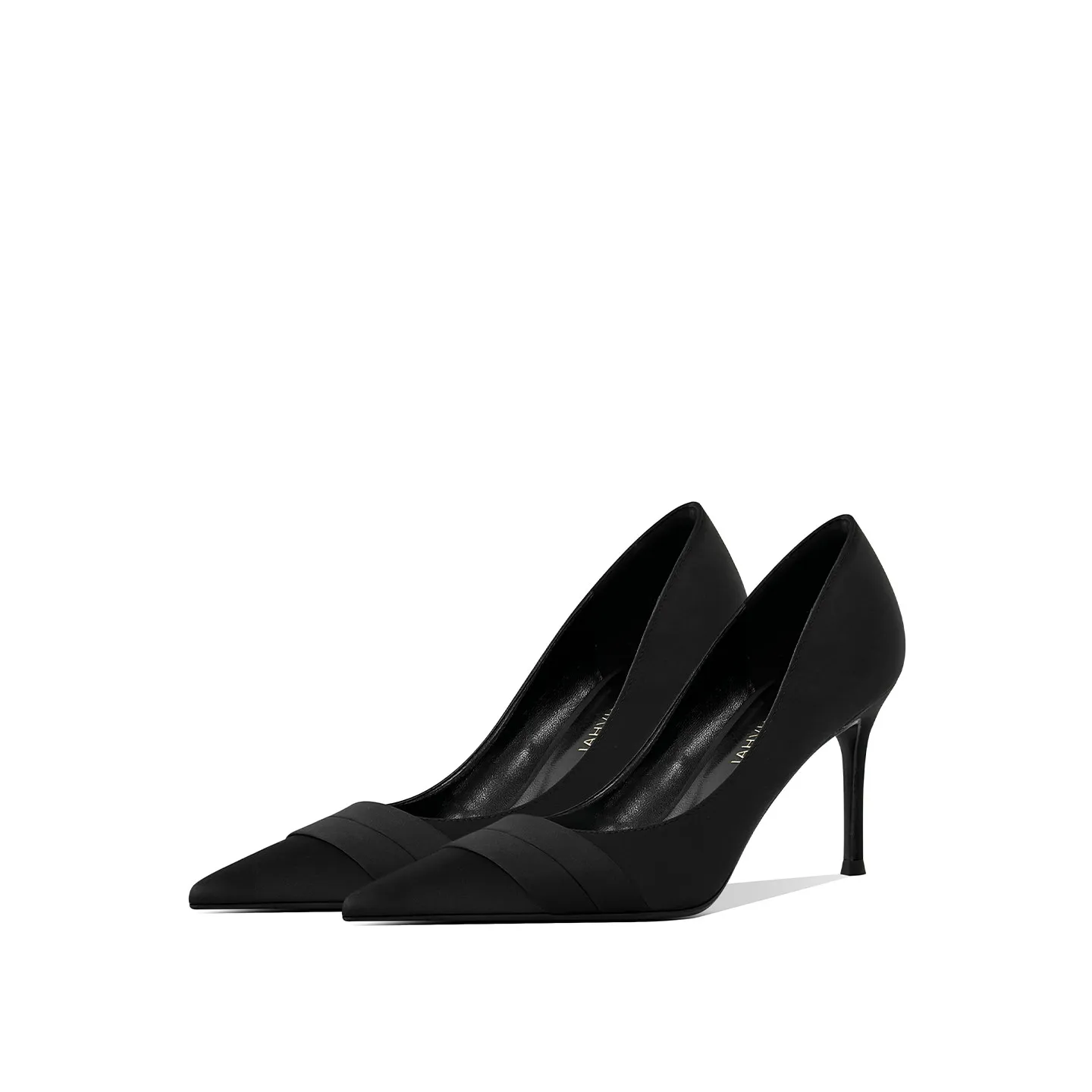 

French Satin Black High Heels Women's Pointed Thin Heels Single Shoes