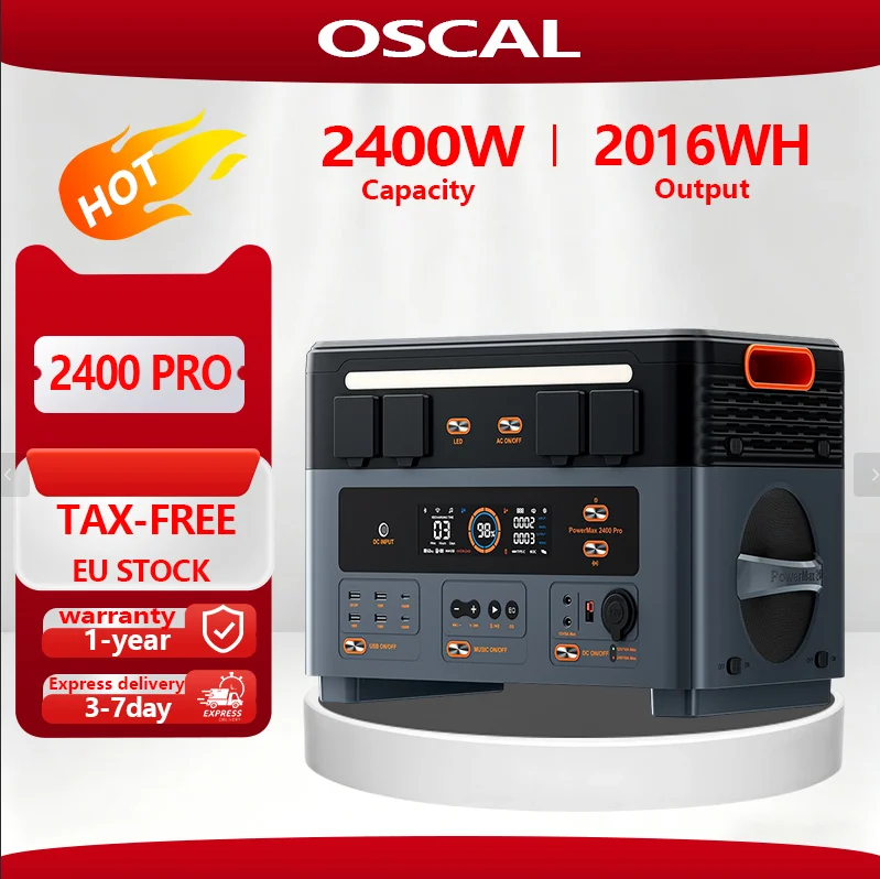 OSCAL PowerMax2400 Pro Modulare Solarstromstation, max. 1500W MPPT Solar-Eingang, kabellose stapelbare Batterieerweiterung, Durchgangslade-Solargenerator für netzunabhängige Notstromversorgung für das