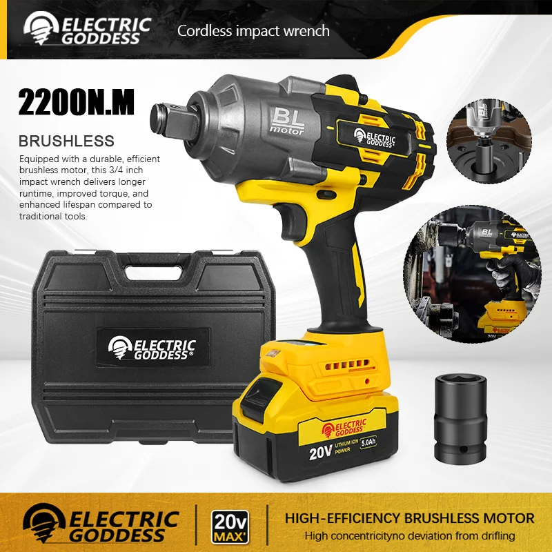 

Electric Goddess Brushless 2200NM Torque 3/4in Electric Impact Wrench For Dewalt Battery Cordless High Speed Car Truck Repair