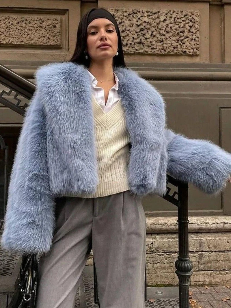 ZADORIN Chic Cozy Baby Blue Faux Fur Coat Women Winter Short Fur Jacket Big Lapel Thick Warm Fluffy Streetwear Women' s Clothes