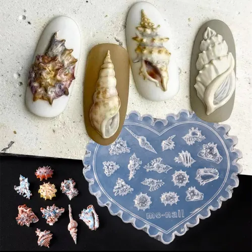 Imagen 2 del producto 1 unidad MD147-190 concha de mar estrella de mar caballito de mar flor lirio tulipán 3D molde acrílico para uñas decoraciones artísticas de uñas DIY arte de uñas de silicona