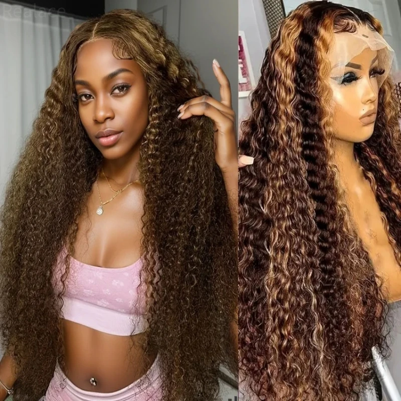 

13x6 Human Hair Brazilian Wigs HD Lace Front Highlight Transparent Curly Wig Frontal 30 Inch Deep Wave on sale For Women Choice