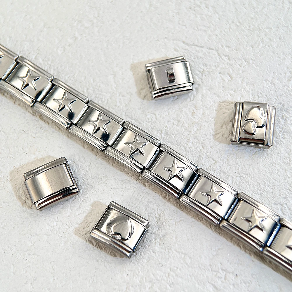 1pc Bracelet Include 18pcs Parts Stainless Steel Enamel Love Heart Star Butterfly Charms Links 9mm DIY Jewelry Making Wholesale image 4