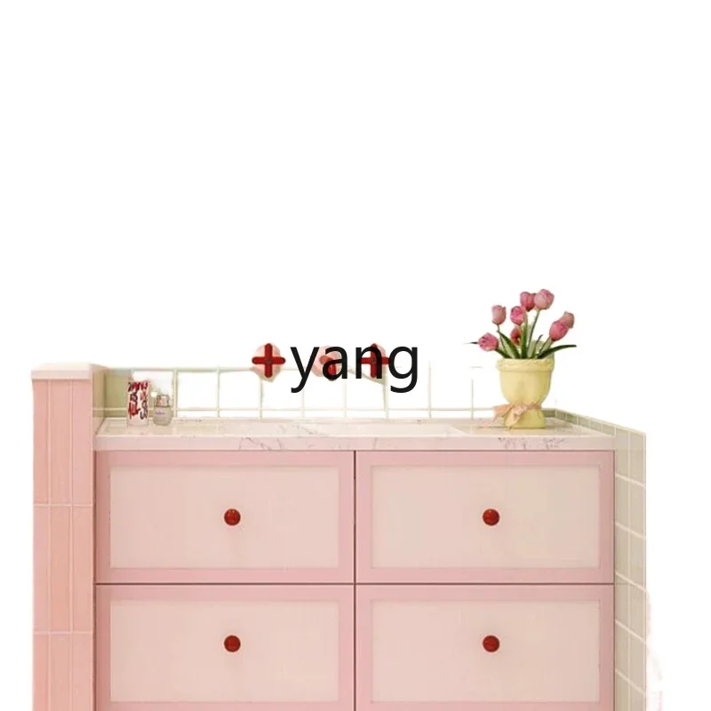 

YJQ washstand rock slab seamless ceramic integrated basin dopamine cream wind bathroom cabinet combination