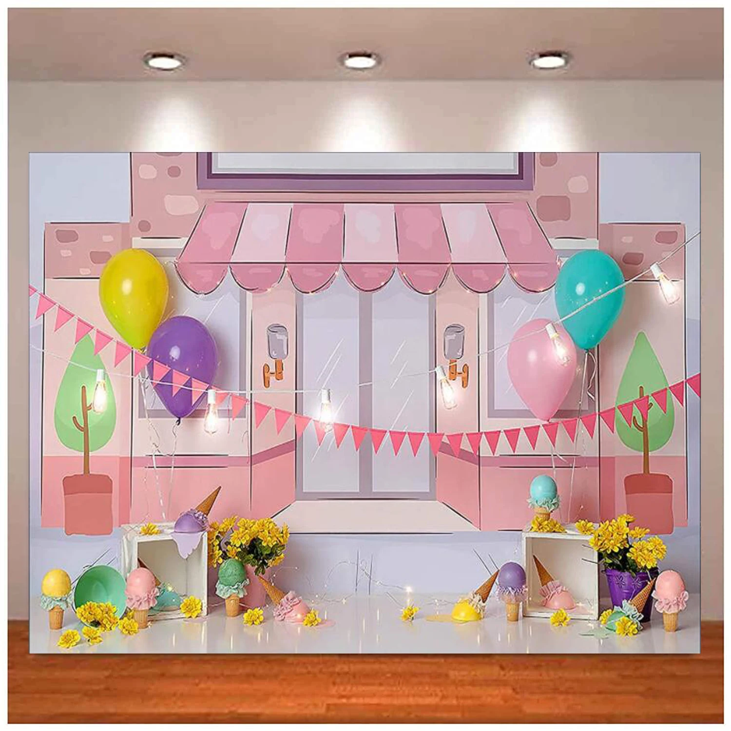 

Ice Cream Parlor Photography Backdrop For Baby 1st First Birthday Party Cake Smash Decor Girls Pink Sweet Portrait Background