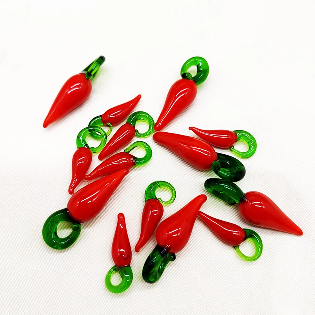 10PCS Handmade DIY Red Pepper Crystal Chili Lobster Glass Pendant Lampwork Beads For Women Earrings Necklaces Bracelets Jewelry