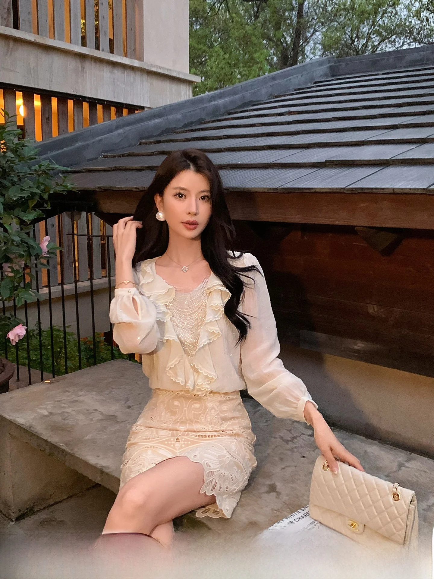 

Elegant V-Neck Bubble Sleeve Linen Shirt Women's Spring Fashion Chiffon Top KingUsefulNatual Coconut Dream Moccasin Color