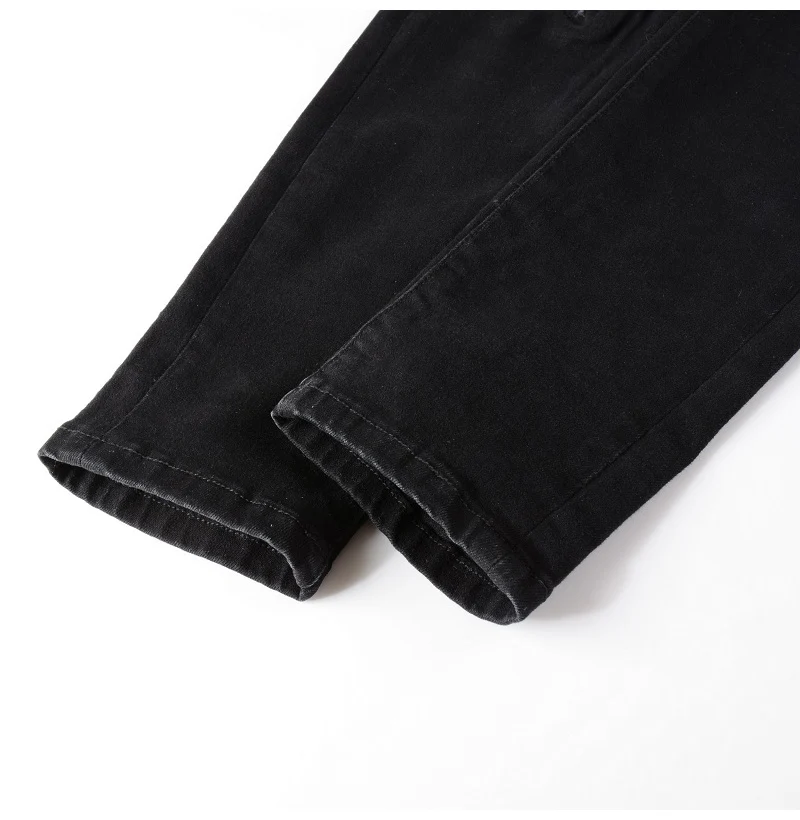 Herren Plissierte Patchwork-Biker-Jeans Streetwear Skinny Tapered Stretch-Denim-Hose Zerrissene Patchwork-Schwarze Hose – Detail 11