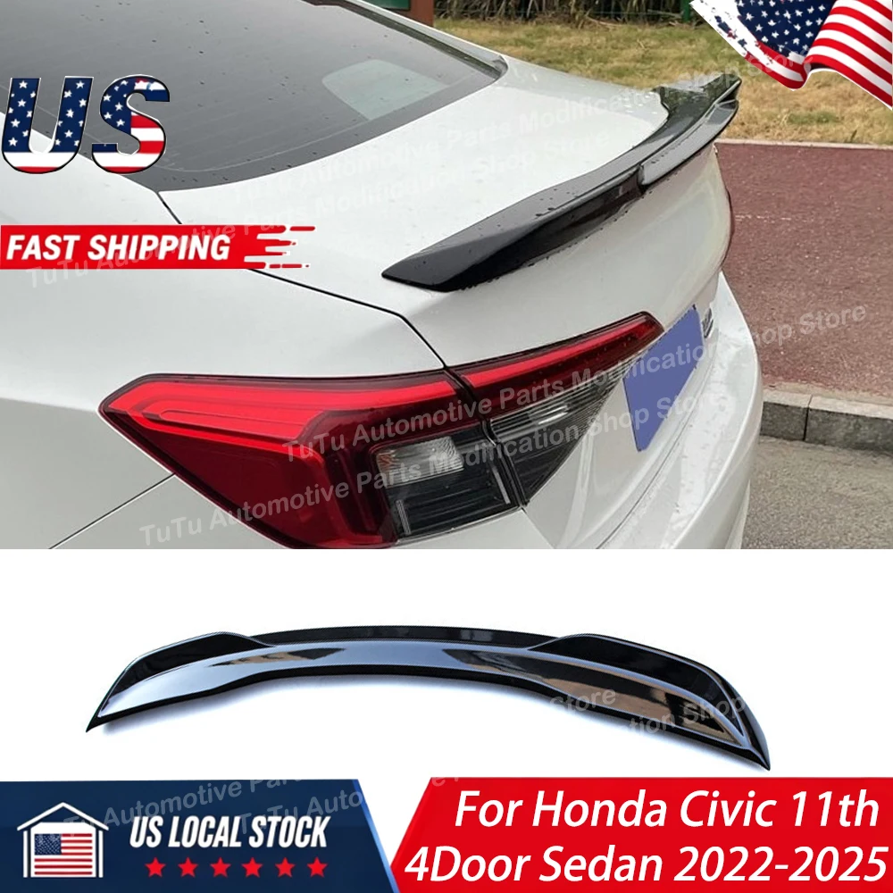 USA Local Warehouse Car Spoiler Wing for Honda Civic 11th 2022-2025 4-Door Sedan Rear Trunk Spoiler Lip Body kit Accessories