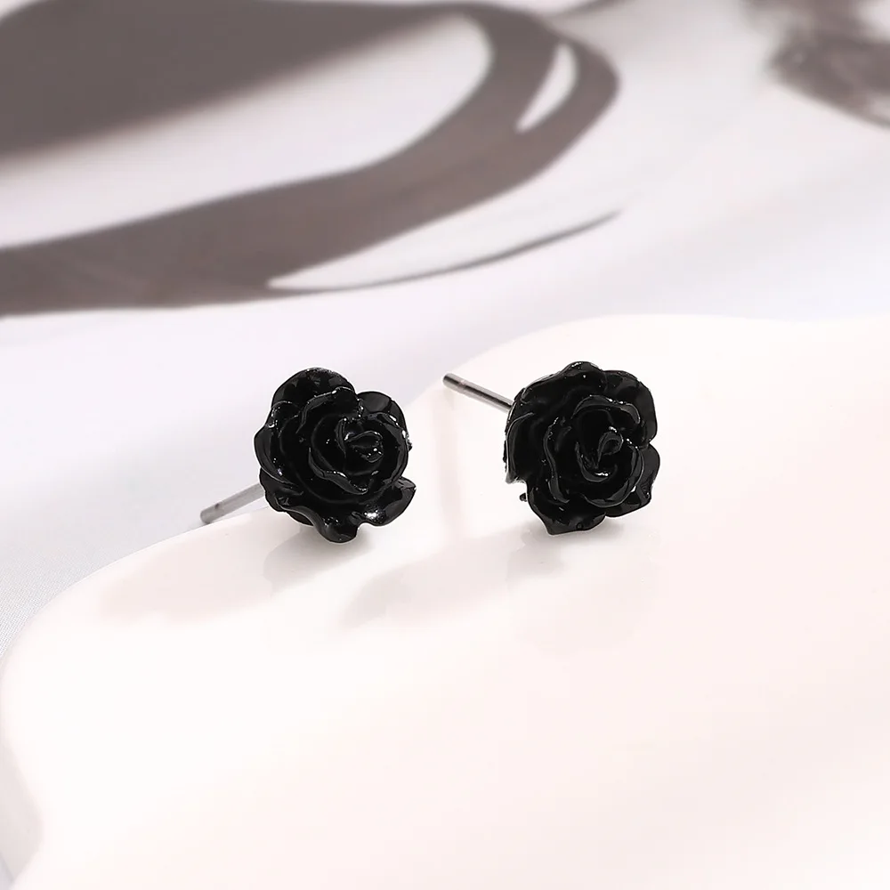 Black White Flower Stud Earrings for Women Minimalist Korean Design Small Flower Ear Jewelry Brincos Wholesale Birthday Gift