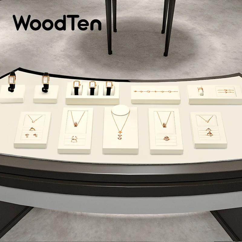 WoodTen Beige espositore per gioielli puntelli in microfibra luce di lusso collana ciondolo anello orecchini espositore per gioielli espositore da