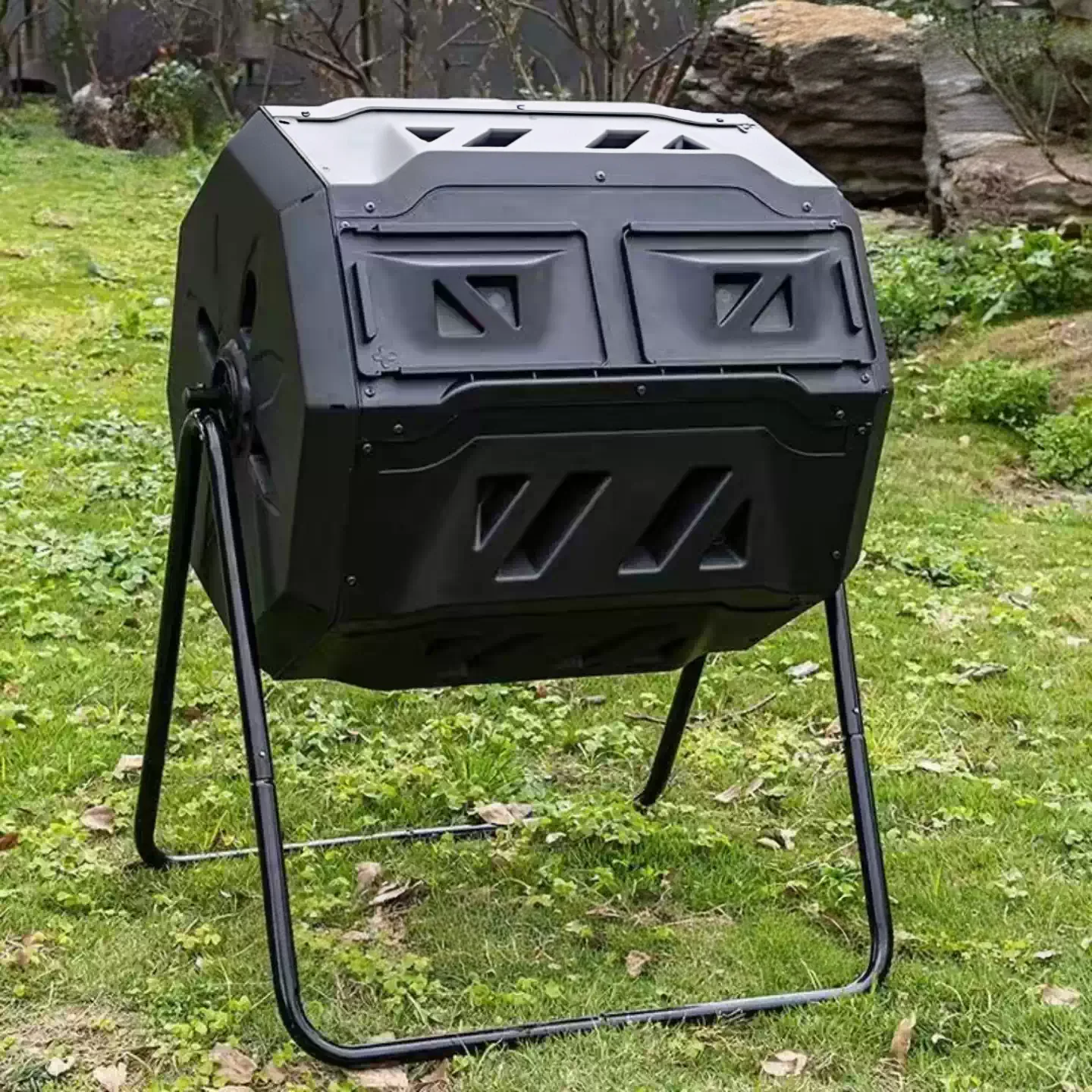 Outdoor Rotating Compost Bin 160L Garden Backyard Compost Tumbler Kitchen Scraps Dry Leaves Fermentation Container for Plant Org