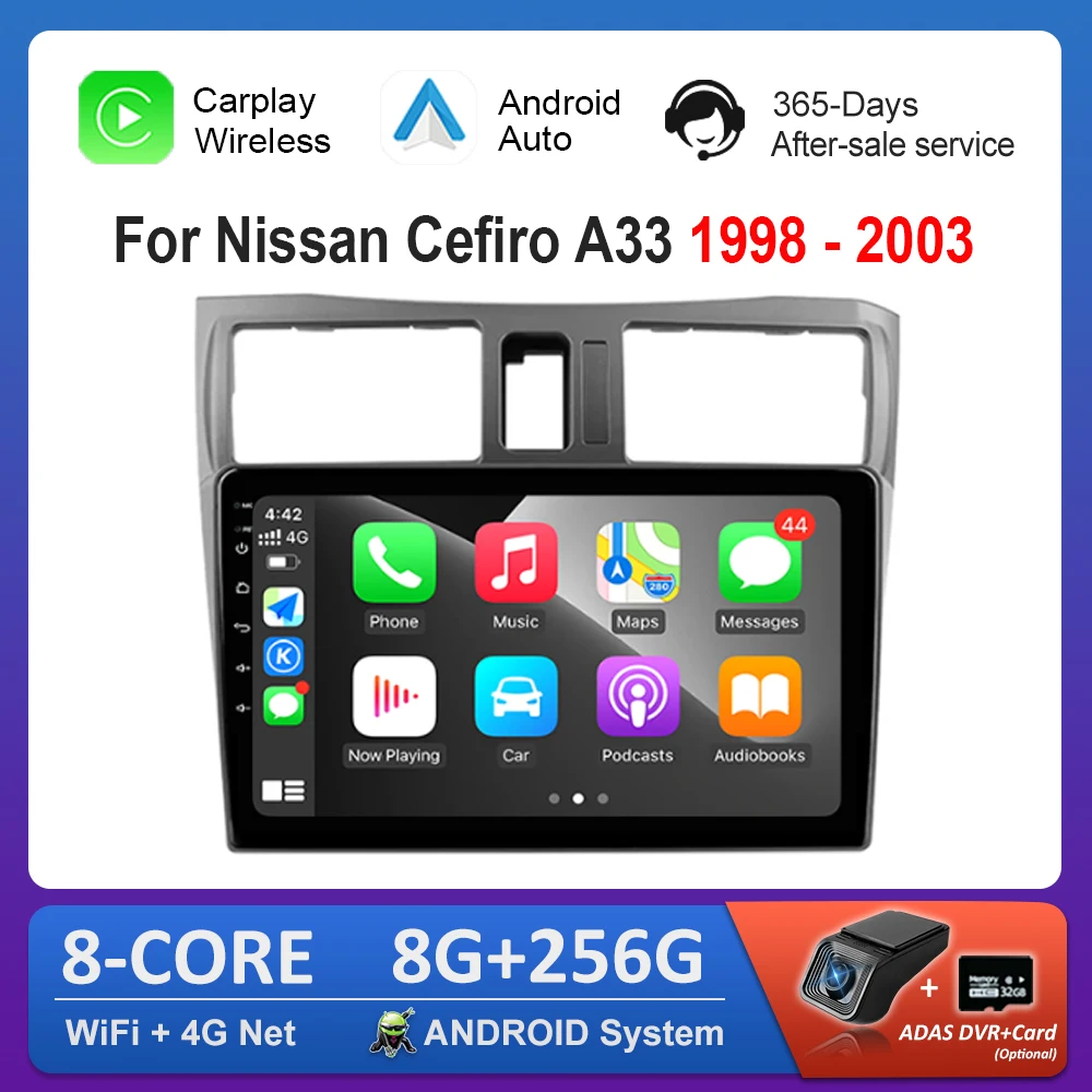 Wireless Carplay Car Radio Multimedia Player WiFi for Nissan Cefiro A33 1998 - 2003 Android OS GPS Navigation DSP Stereo 4G BT