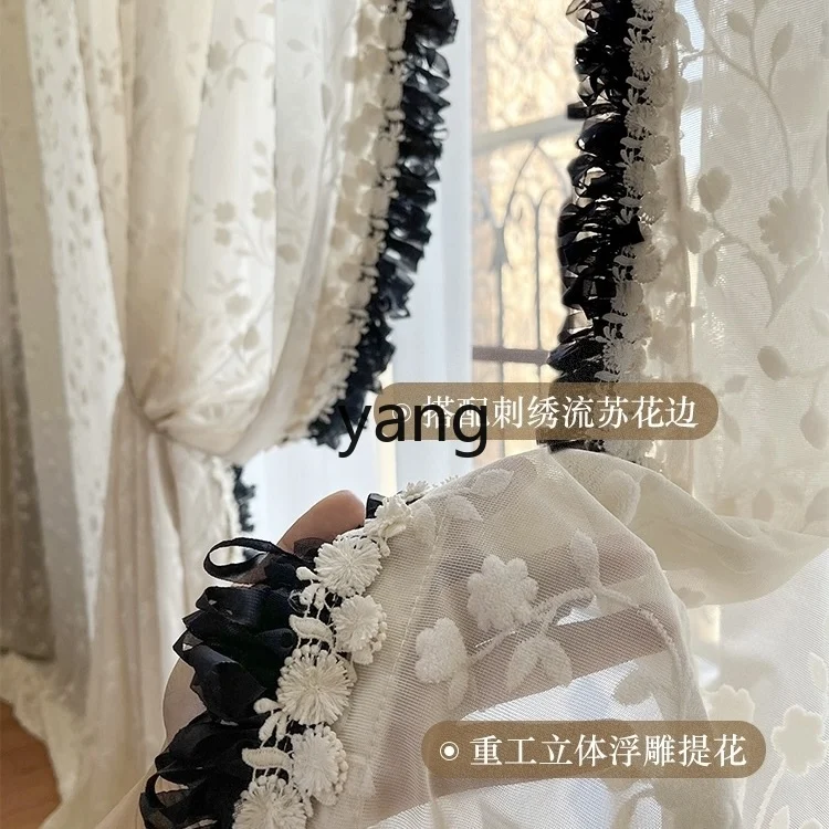 LMM Custom French Romantic American Retro Heavy Embossed Sheer Curtain Lace Curtain