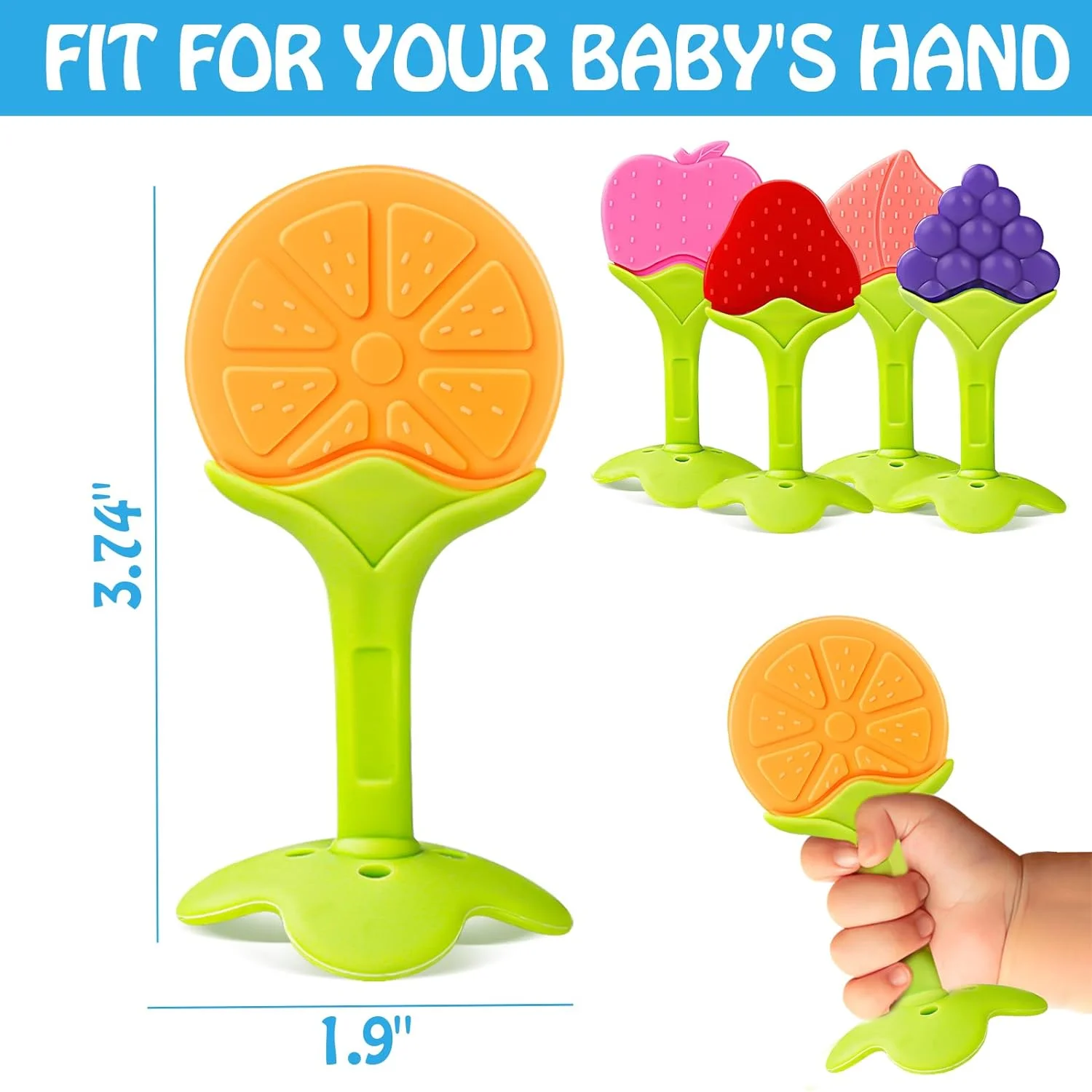 Fruit shaped silicone teeth grinding stick for preventing babies from eating, relieving anxiety during teething period