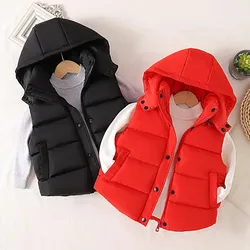 children's down cotton vest autumn and winter boys and girls hooded thick vest cotton coat baby wearing vest