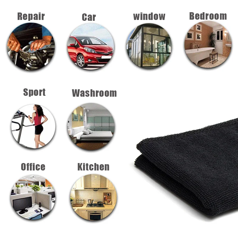 10pcs 30x40cm Black Car Care Polishing Wash Towels Microfibers Car Detailing Cleaning Soft Cloths Home Window