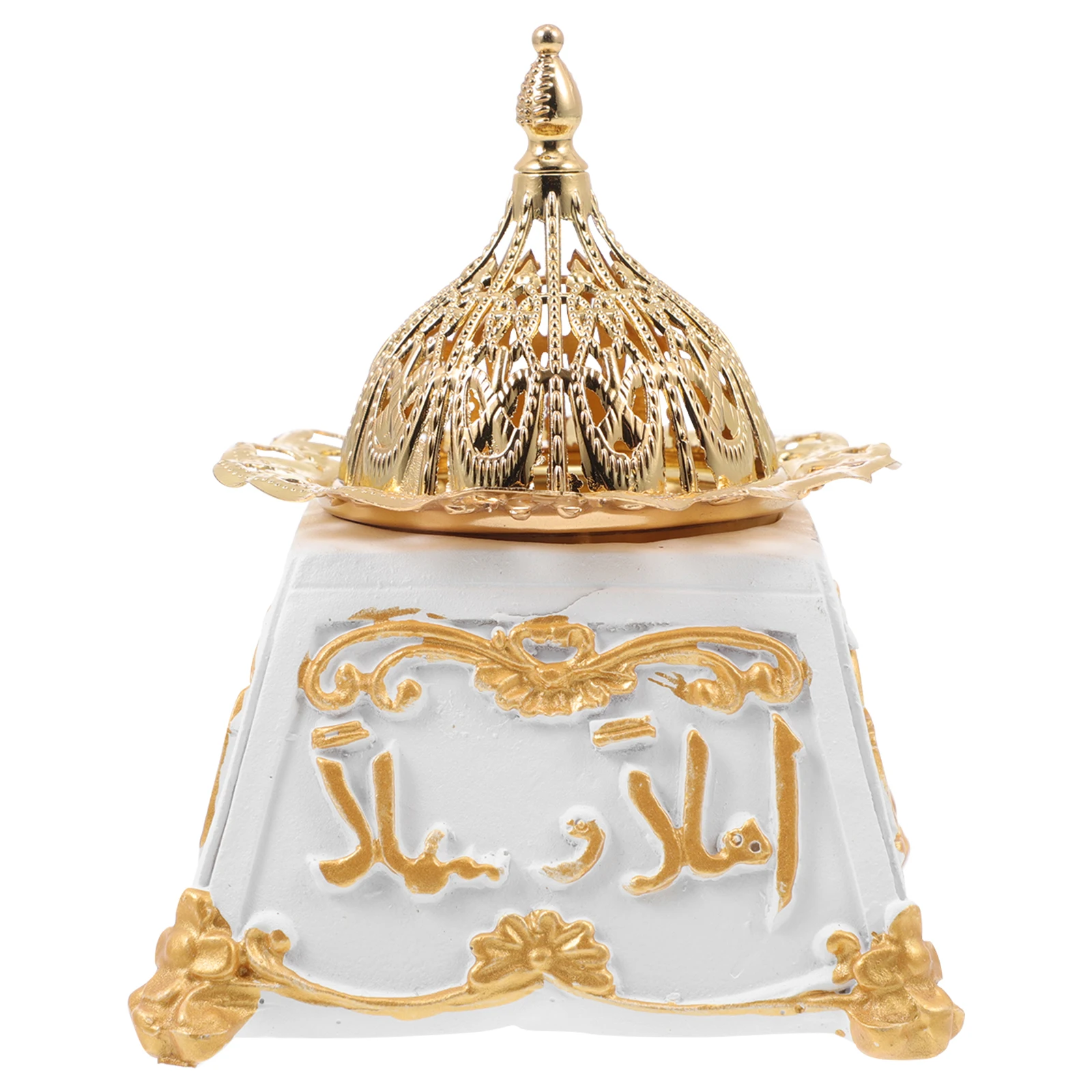 

Vintage Incense Censer Aromatherapy Decor Middle Eastern Burner Conical Golden Resin Metal Sturdy Home Office Bedroom