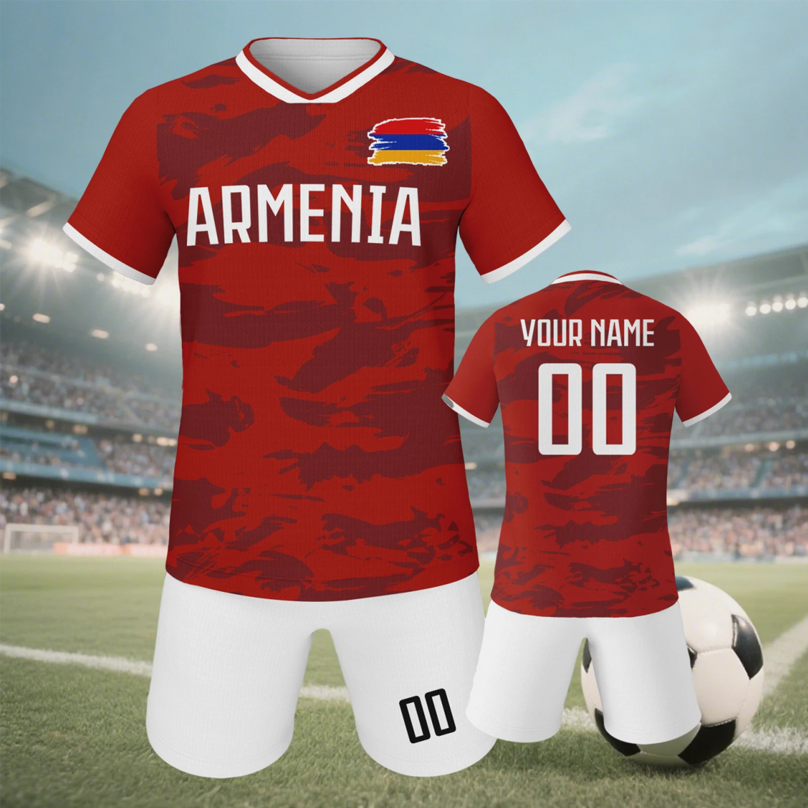 قميص كرة قدم أرمينيا مخصص للأطفال الأولاد والبنات، زي كرة قدم مخصص مع رقم الاسم المطبوع، طقم كرة القدم لنادي الفريق