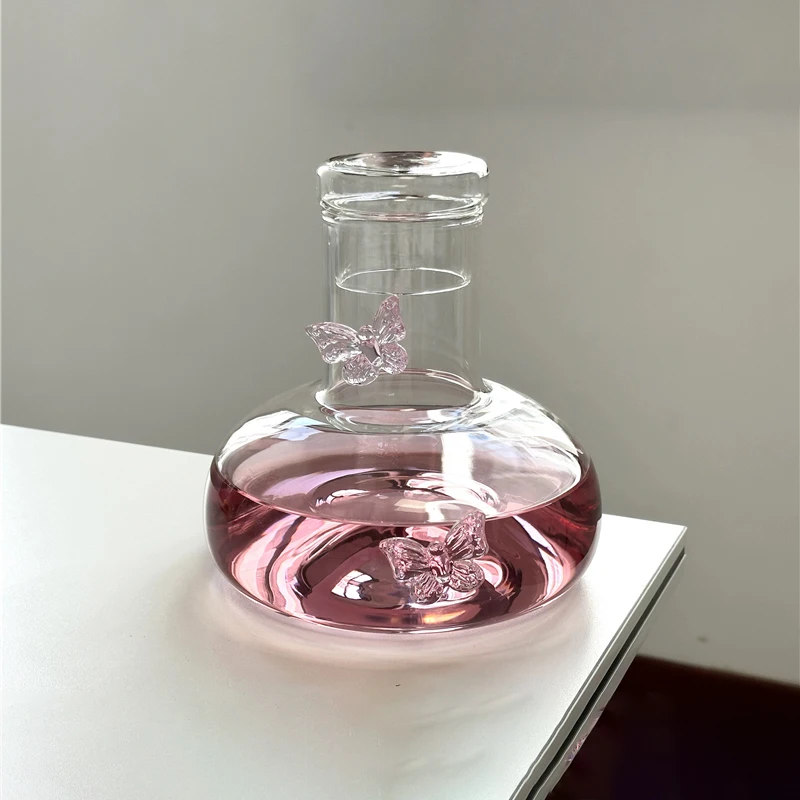 Glass Decanter Pink Butterfly Decor Elegant Goblet Wine Decanter Home Party Women\'s Wine Glass Dining Table Kettle Drinkware