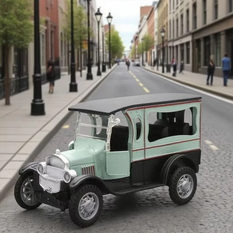 

1:32 alloy vintage car model children's toy car ornament with spring back and openable doors static diecast model car