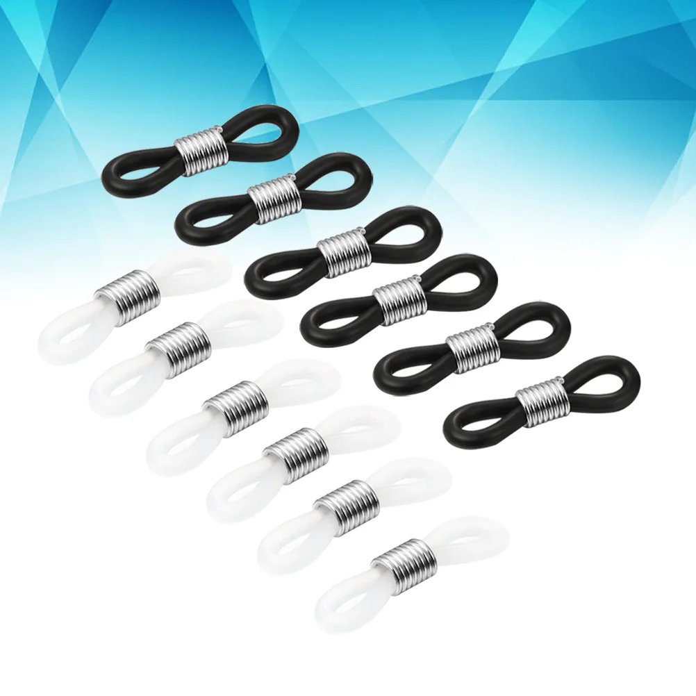 

12Pcs Glasses Chain Rubber Connectors Black White Non Slip Adjustable Eyeglass Holder Rings Eyeglasses Cord Accessories