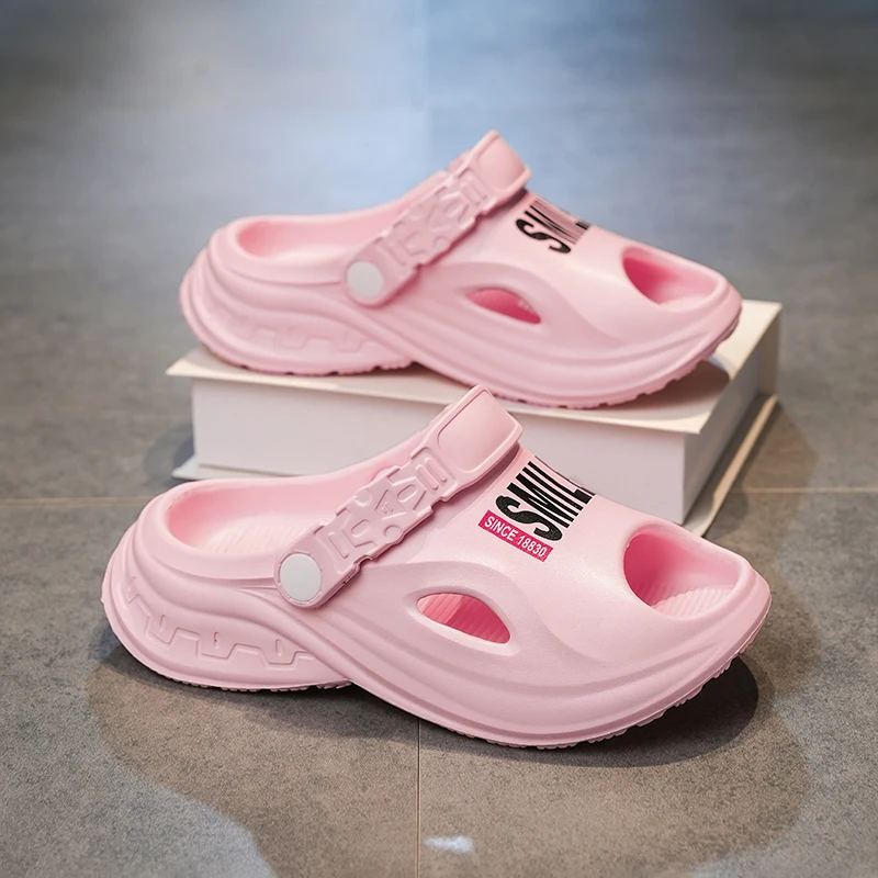 A pair of children's dual-wear platform slides, adjustable heel strap, lightweight non-slip summer sandals LH-K03-2
