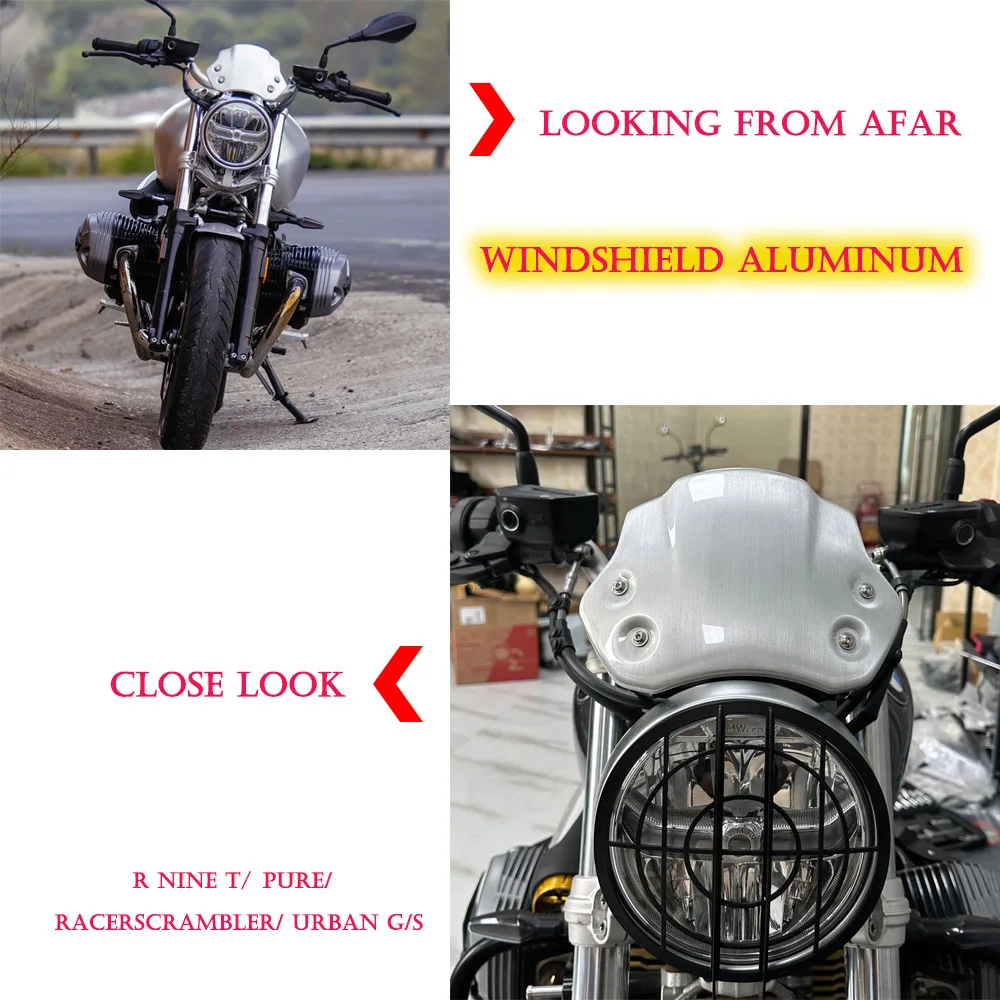 New Motorcycle Windshield Aluminum Wind Deflector Windscreen For BMW R NINE T Racer RNINET R9T Pure Scrambler Rninet Urban G/S