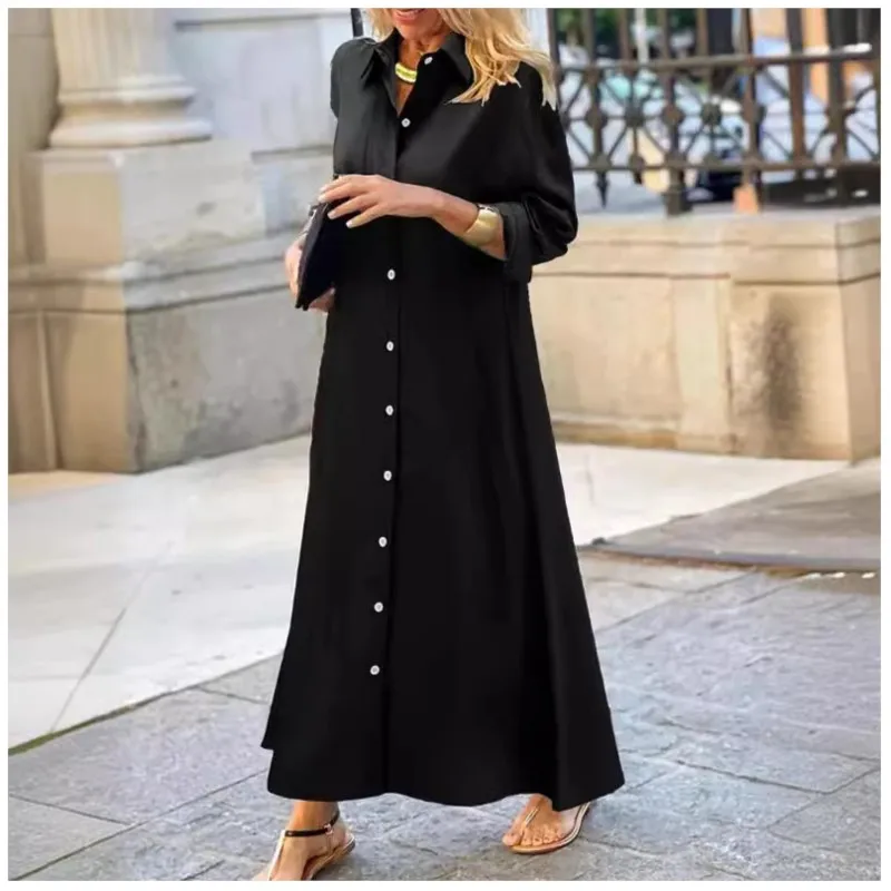 Autumn New Women's Shirt Dress Fashion Personality Solid Color Loose Large Casual Temperament Commuting Irregular Long Skirt