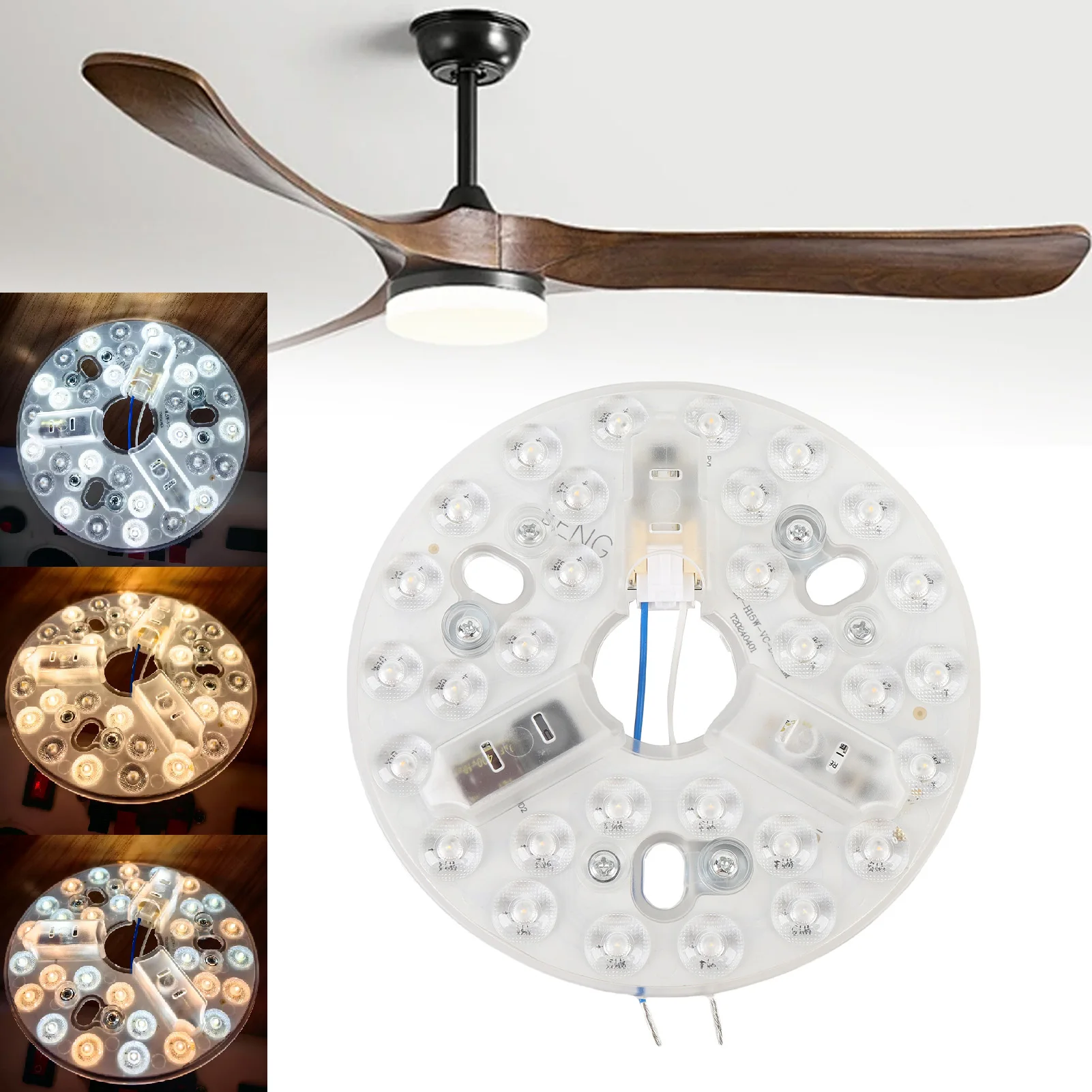 5.3 Inch Ceiling Fan LED Light Replacement 15w 3CCT 3000K 4200K 6500K 3 Color Temperature Round LED Ceiling Fan Retrofit Kit
