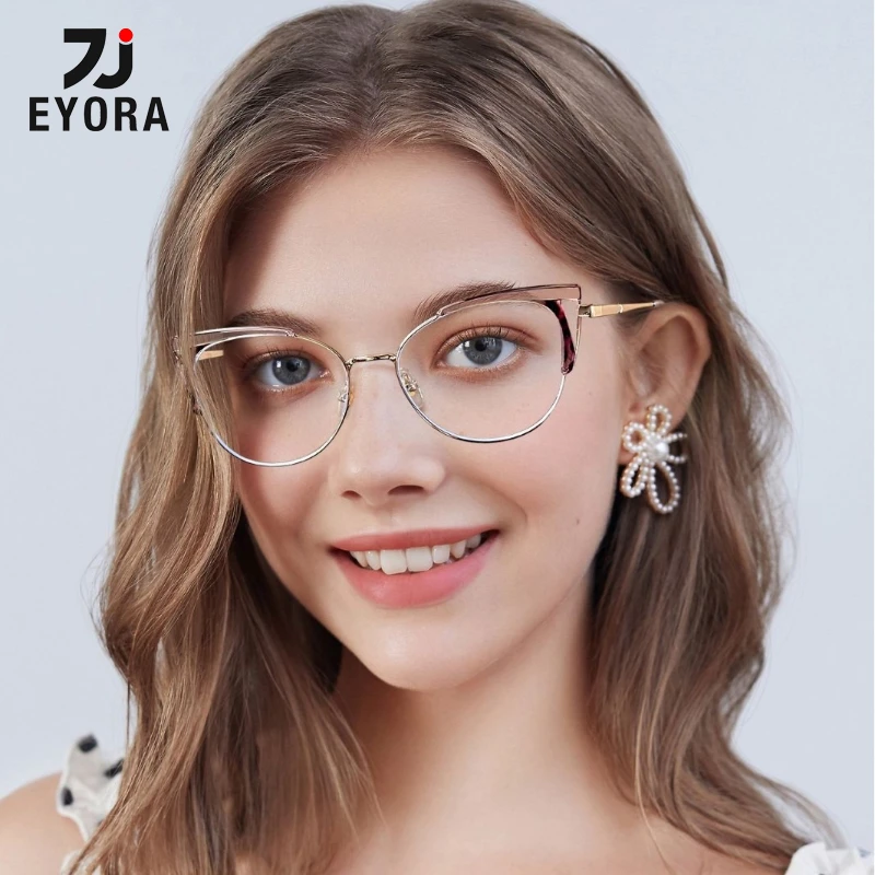 

EYORA Versatile Metal+TR90 Cat Eye Women Reading Glasses Anti Blue Ray Myopia and Hyperopia Photochromic Prescription Eyewear