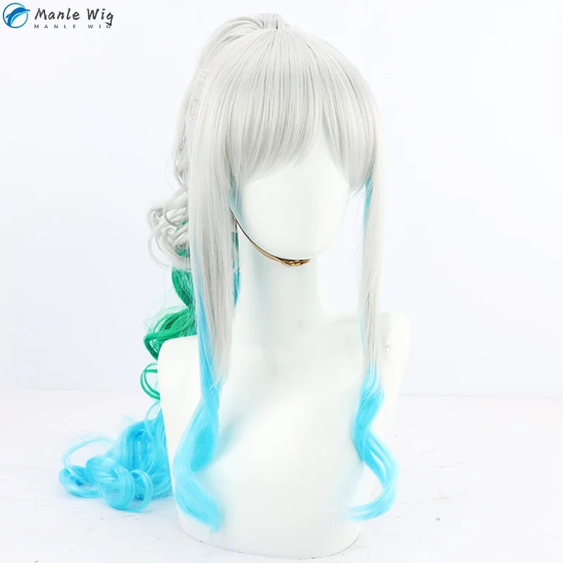 Anime yamato cosplay peruca 70cm de comprimento com chifres prop resistente ao calor do cabelo sintético feminino festa de halloween perucas + touca peruca