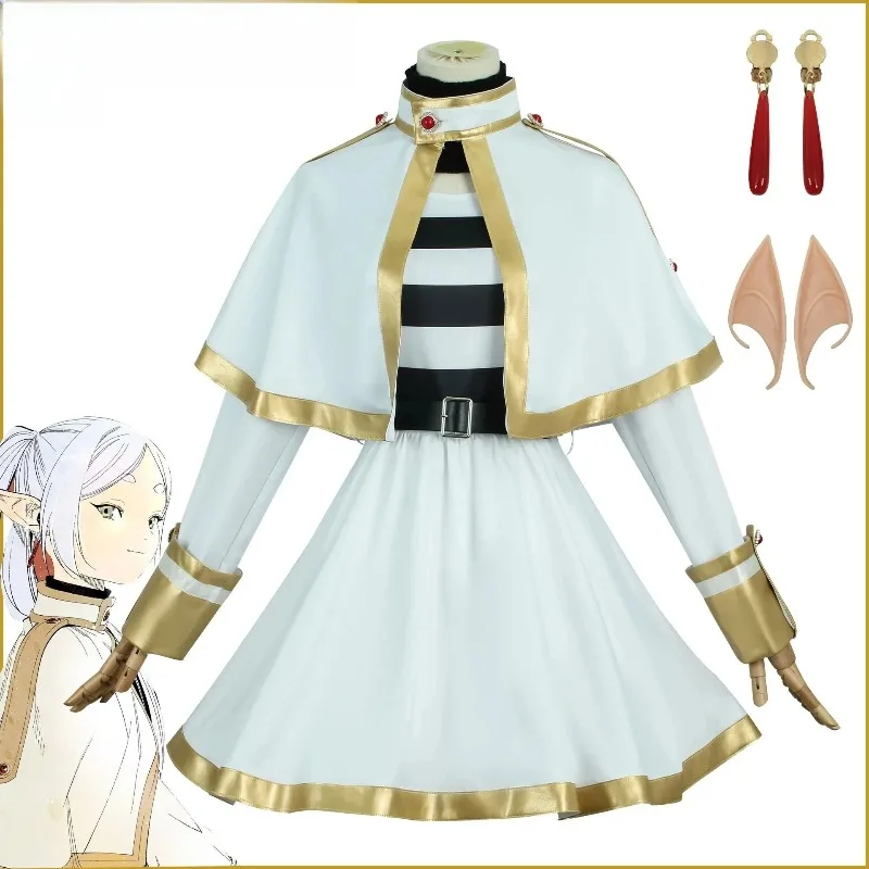 

Elf Theme Cosplay Full Set - White Dress & Fairy Ears Accessory Elegant Fantasy Outfit for Role-Play Events & Parties