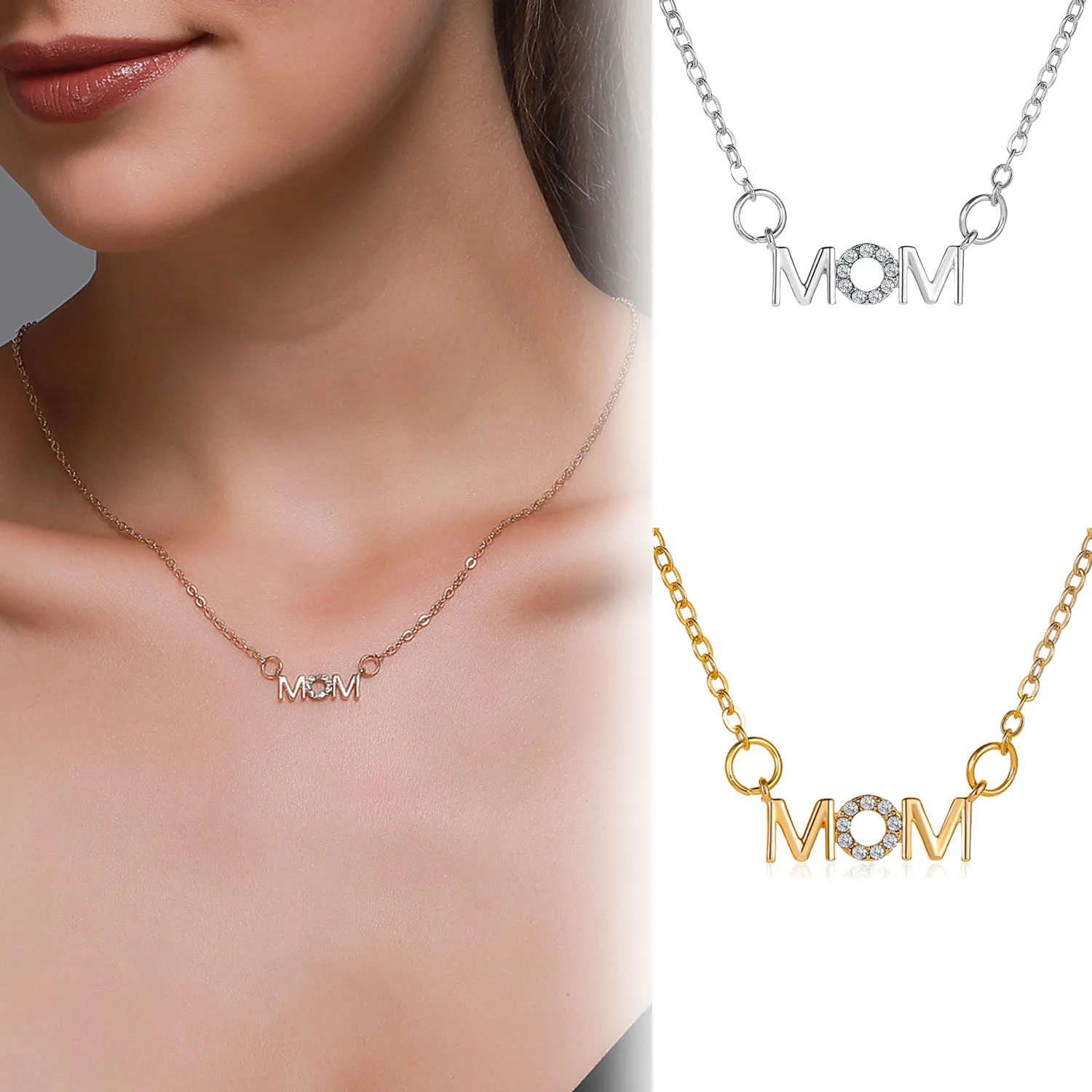 Mom Necklace For Women Mother's Day Gift For Mother Letter MOM Crystal Pendant Necklace For Mother Stepmother