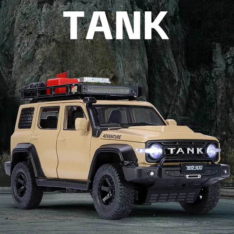 Simulation 1/24 Scale TANK 300 Off road Vehicle Model With sound And light Collective Miniature Voiture Diecast Boy Car Toy Gift